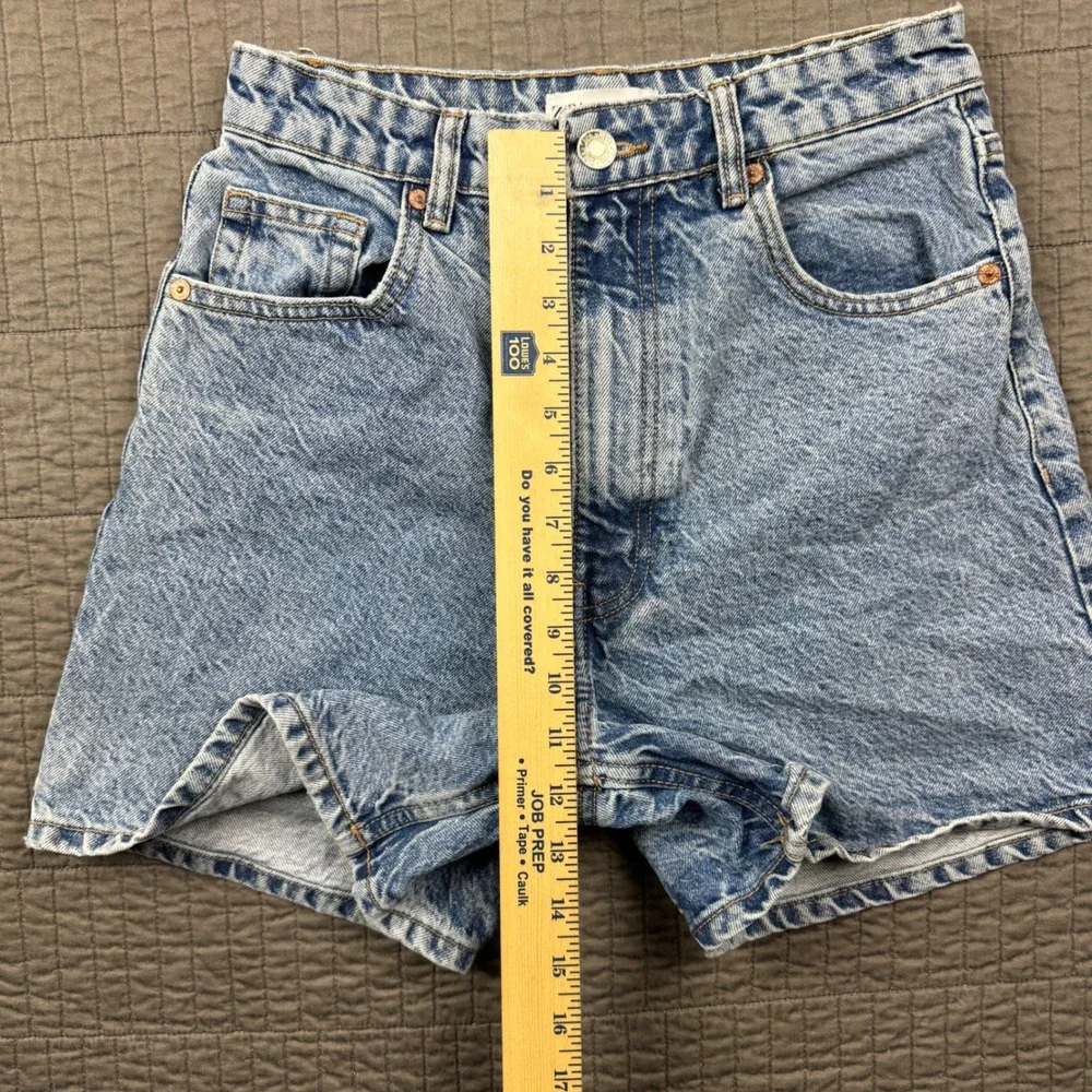 ZARA Women Blue Acid Wash High Waisted Denim Mom Shorts Size 6 Long Jorts